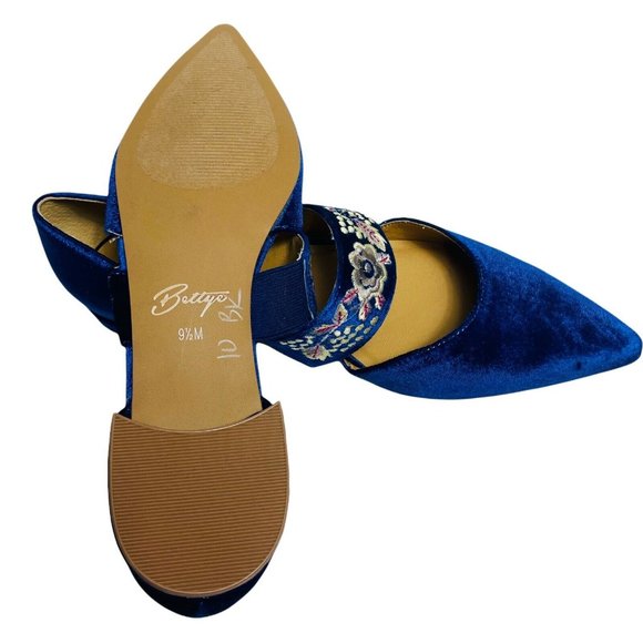 Anthropologie Bettye Muller 6.5 Blue Embroidered Floral Velvet Jamison Flats - Picture 6 of 7